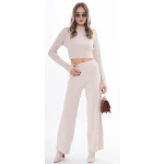 Kadın Triko Örme Pantolonlu Crop İkili Takım